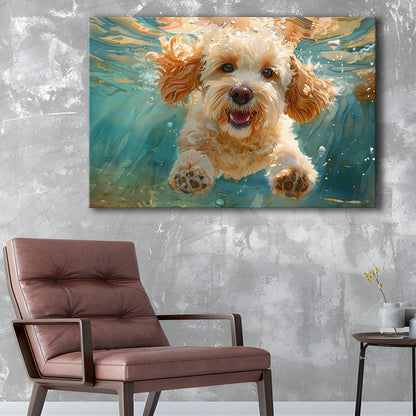 Cockapoo Funny Dog Underwater Watercolor, Funny Pet Art, Canvas Print Wall Art Home Decor