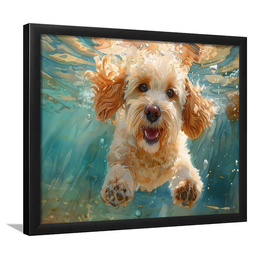 Cockapoo Funny Dog Underwater Watercolor, Funny Pet Art, Framed Art Print Wall Decor, Framed Picture