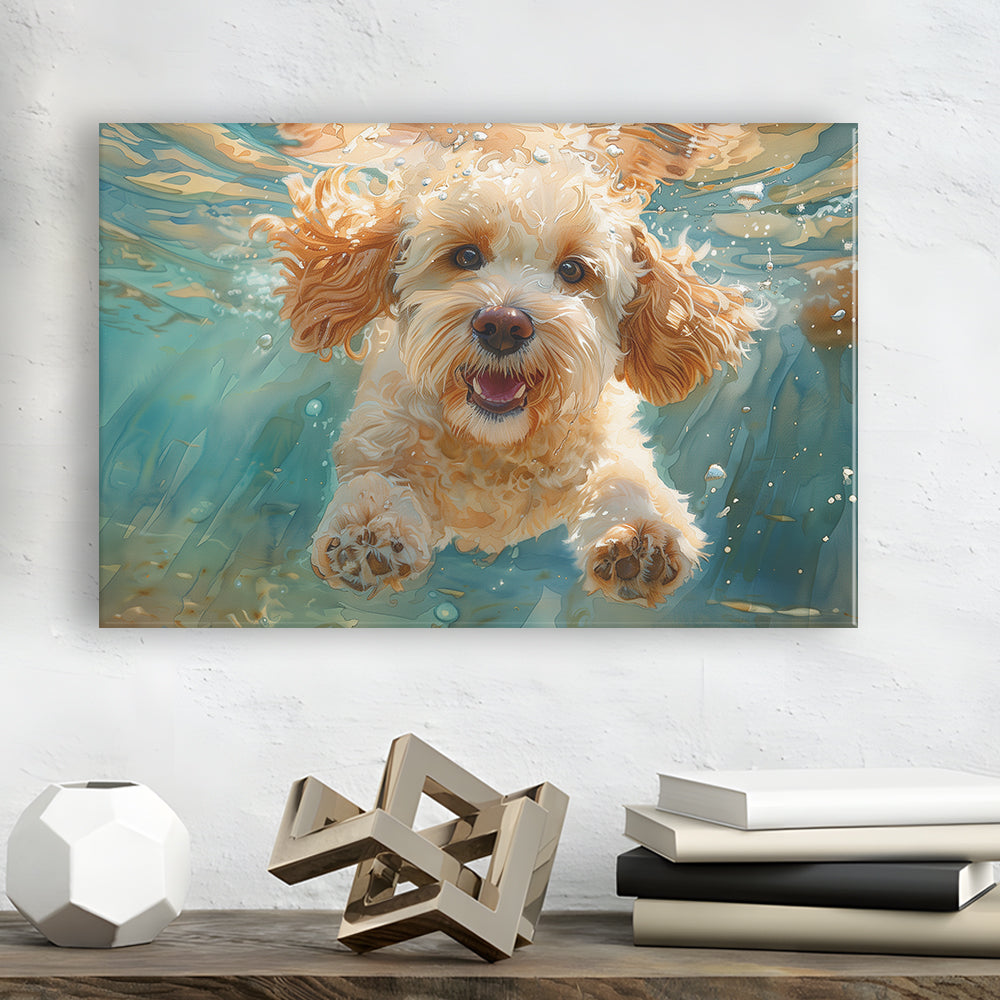 Cockapoo Funny Dog Underwater Watercolor, Funny Pet Art, Canvas Print Wall Art Home Decor