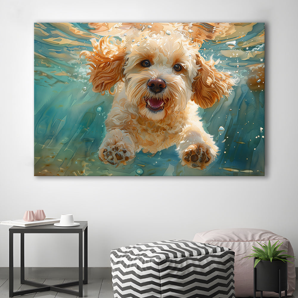 Cockapoo Funny Dog Underwater Watercolor, Funny Pet Art, Canvas Print Wall Art Home Decor