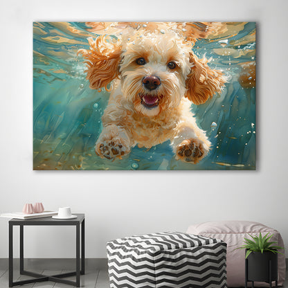 Cockapoo Funny Dog Underwater Watercolor, Funny Pet Art, Canvas Print Wall Art Home Decor