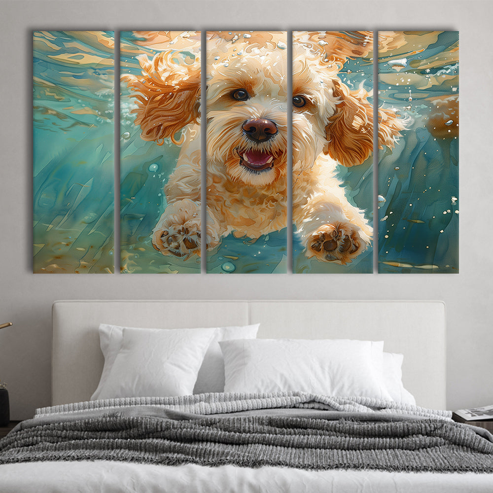 Cockapoo Funny Dog Underwater Watercolor, Funny Pet Art, Multi Panels Canvas Print Wall Art