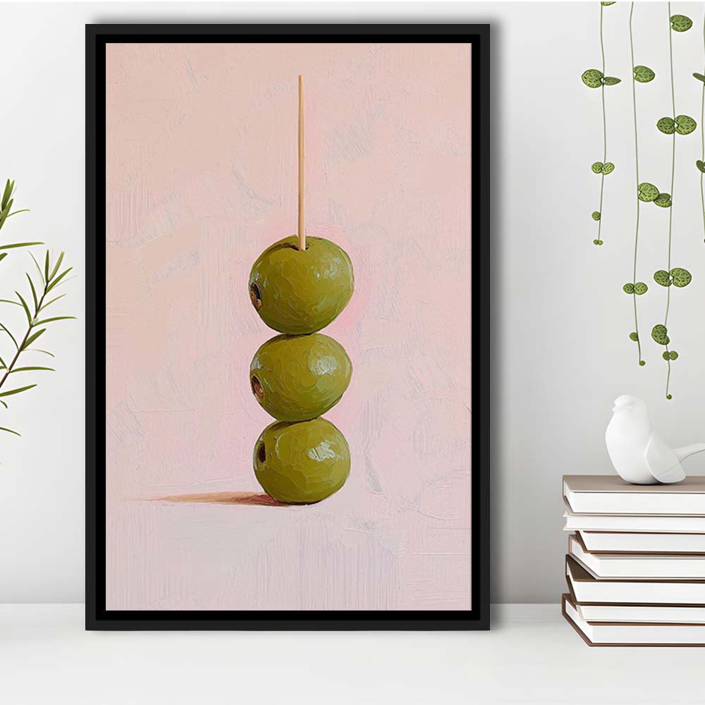 Cocktail Olives Print, Martini Print, Preppy Dorm Decor, Minimalist Home Decor, Coctail Decor, Framed Canvas Print, Floating Frame