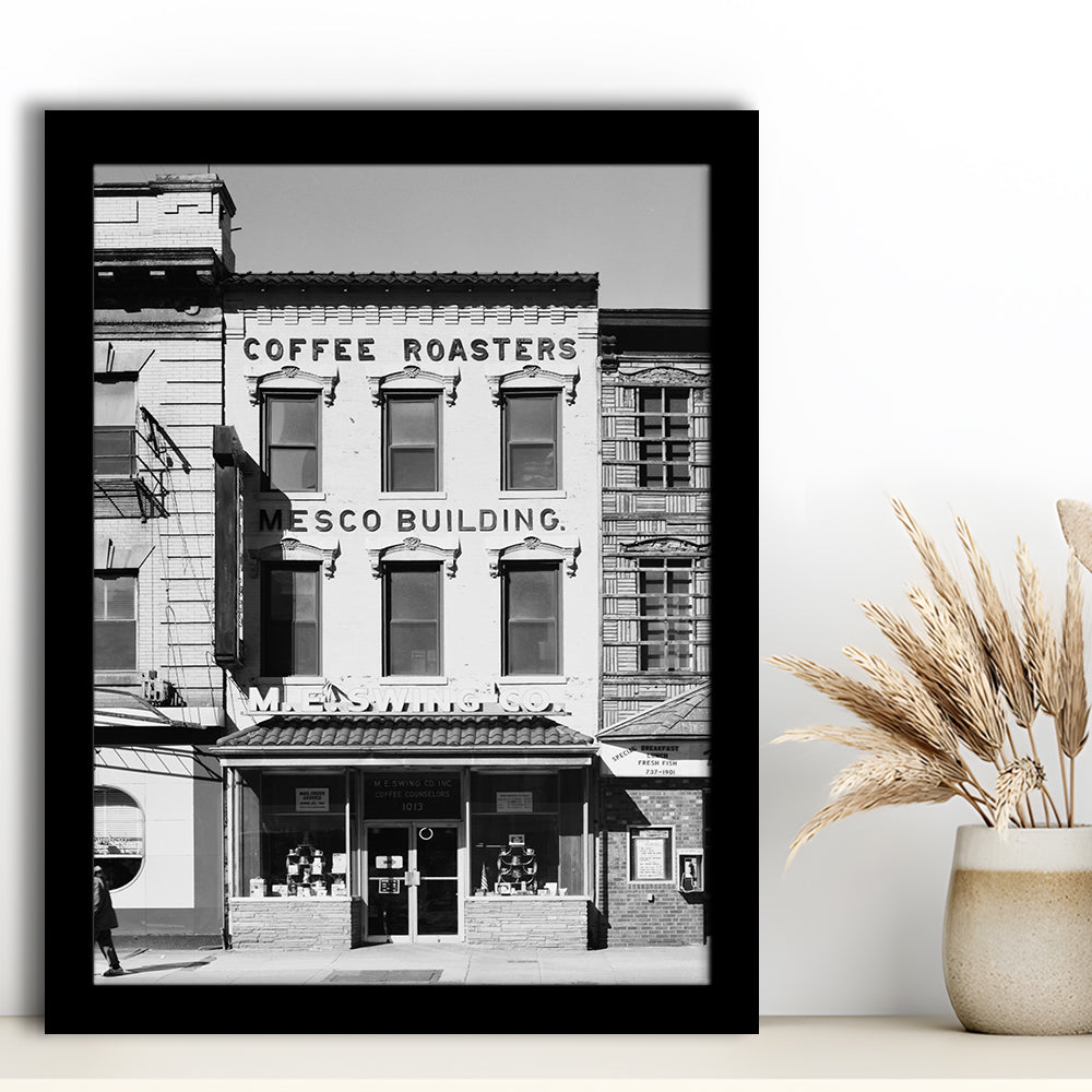 Coffee Roasters in Washington Black and White Art Architecture Print, Framed Art Print Wall Decor