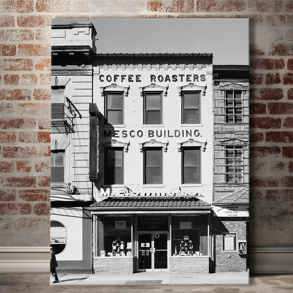 Coffee Roasters in Washington Black and White Art Architecture Print, Canvas Print Wall Art