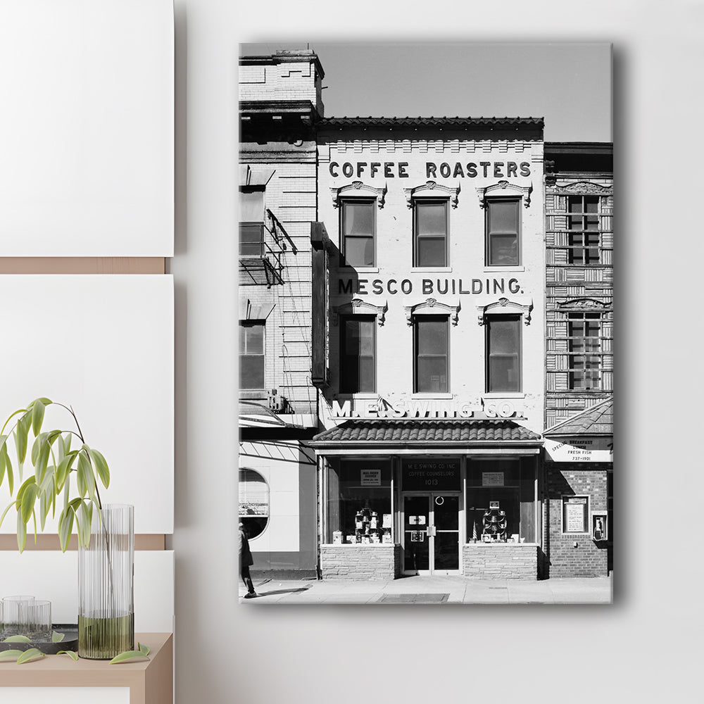 Coffee Roasters in Washington Black and White Art Architecture Print, Canvas Print Wall Art