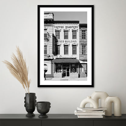 Coffee Roasters in Washington Black and White Art Architecture Print, Framed Art Print White Border Wall Decor
