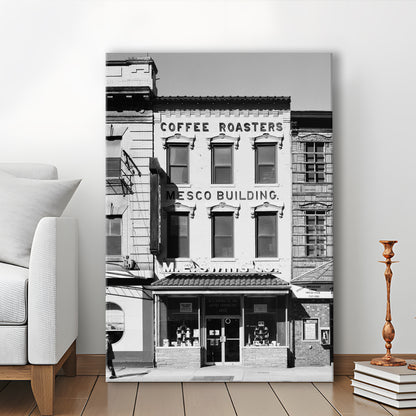 Coffee Roasters in Washington Black and White Art Architecture Print, Canvas Print Wall Art