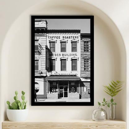 Coffee Roasters in Washington Black and White Art Architecture Print, Framed Art Print Wall Decor