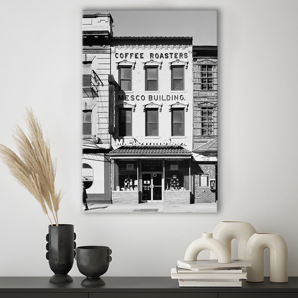 Coffee Roasters in Washington Black and White Art Architecture Print, Canvas Print Wall Art