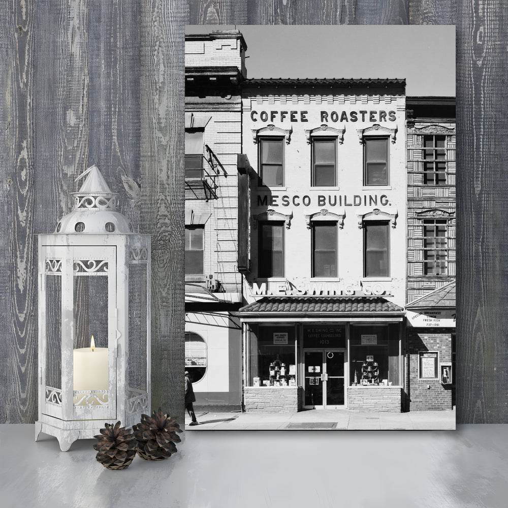 Coffee Roasters in Washington Black and White Art Architecture Print, Canvas Print Wall Art