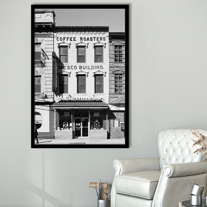 Coffee Roasters in Washington Black and White Art Architecture Print, Framed Art Print Wall Decor