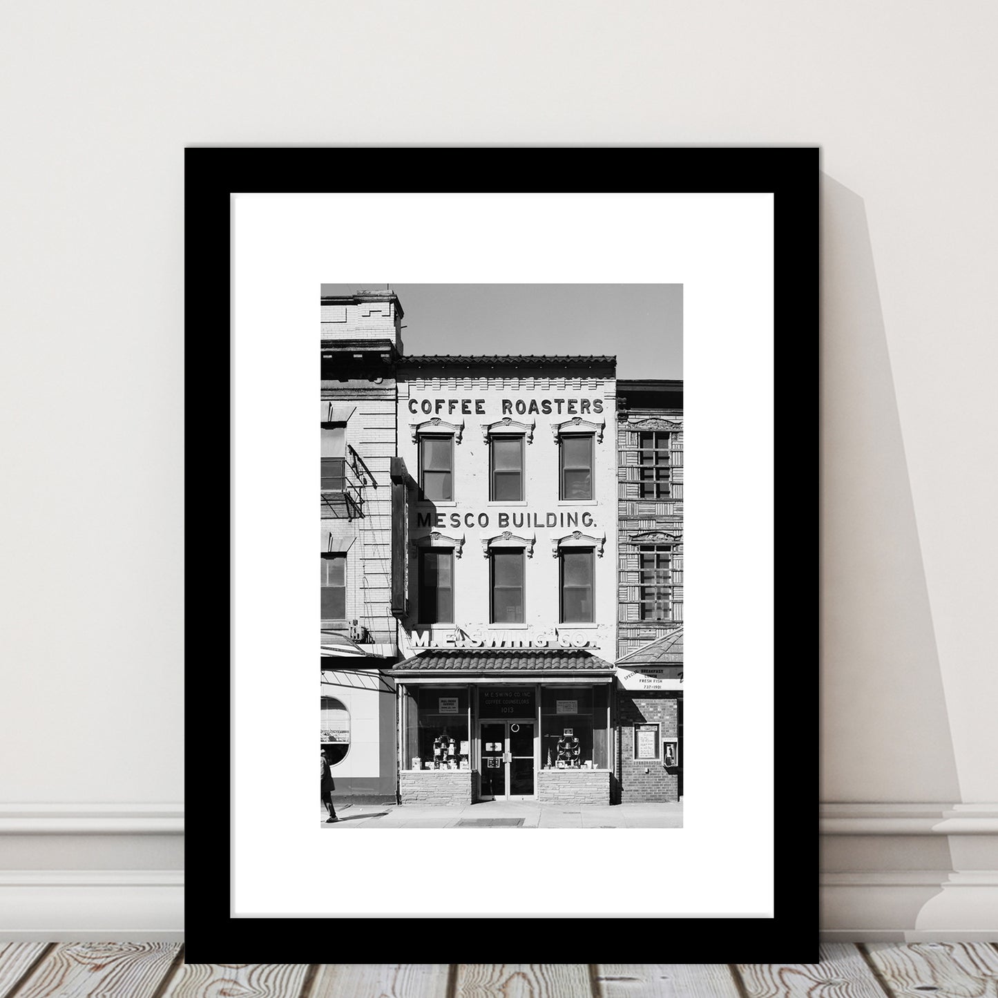 Coffee Roasters in Washington Black and White Art Architecture Print, Framed Art Print White Border Wall Decor