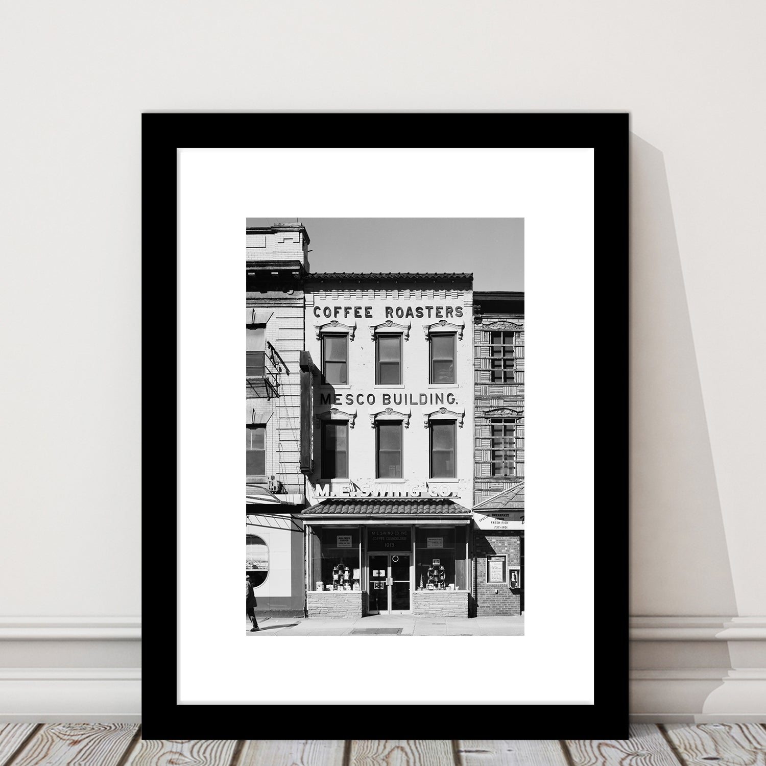 Coffee Roasters in Washington Black and White Art Architecture Print, Framed Art Print White Border Wall Decor