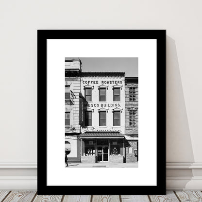 Coffee Roasters in Washington Black and White Art Architecture Print, Framed Art Print White Border Wall Decor