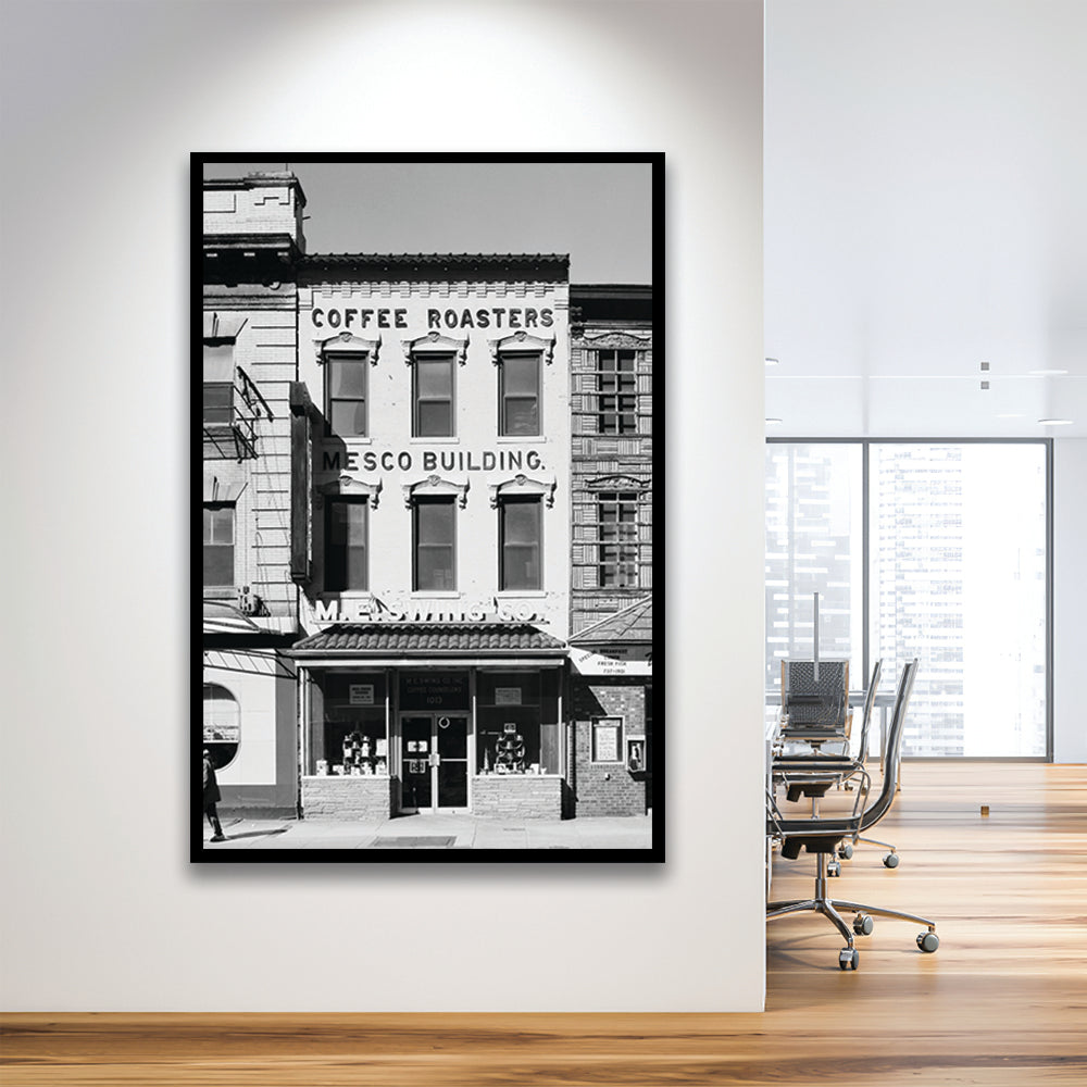 Coffee Roasters in Washington Black and White Art Architecture Print, Framed Art Print Wall Decor