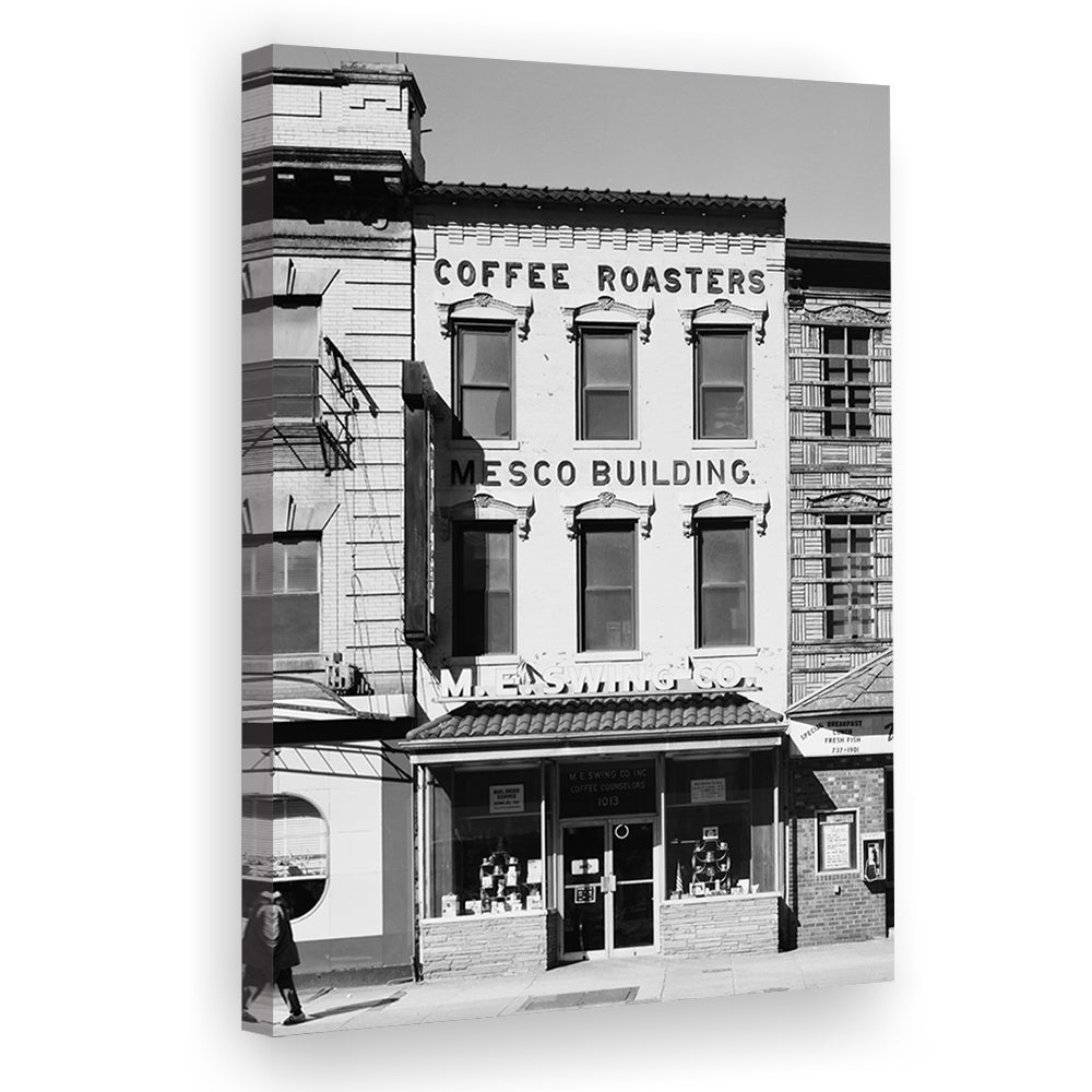 Coffee Roasters in Washington Black and White Art Architecture Print, Canvas Print Wall Art