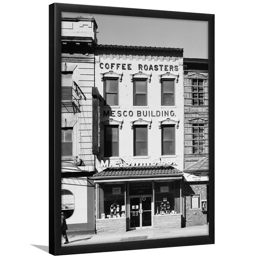 Coffee Roasters in Washington Black and White Art Architecture Print, Framed Art Print Wall Decor