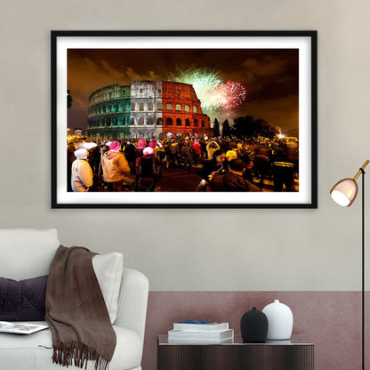Colesseum Rome Italy, Stadium Canvas, Sport Art, Gift for him, White Border Framed Art Print Wall Decor