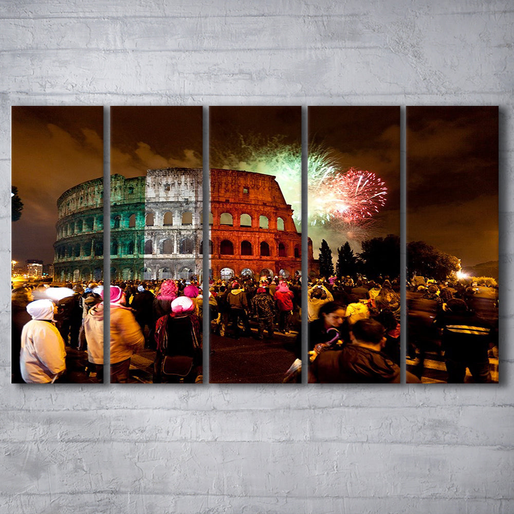 Colesseum Rome Italy, Stadium Canvas, Sport Art, 5 Panel B, Extra Large Canvas, Canvas Print Wall Art