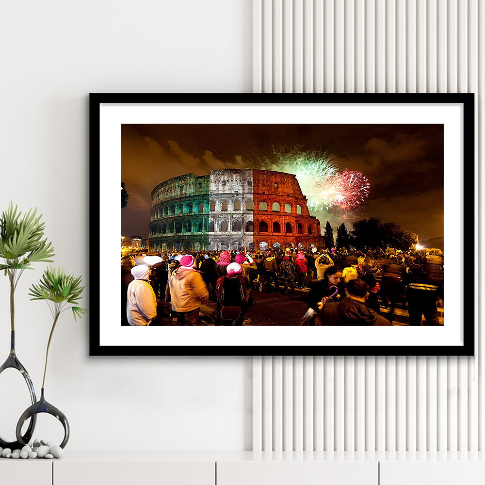 Colesseum Rome Italy, Stadium Canvas, Sport Art, Gift for him, White Border Framed Art Print Wall Decor