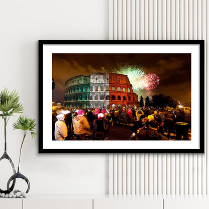 Colesseum Rome Italy, Stadium Canvas, Sport Art, Gift for him, White Border Framed Art Print Wall Decor