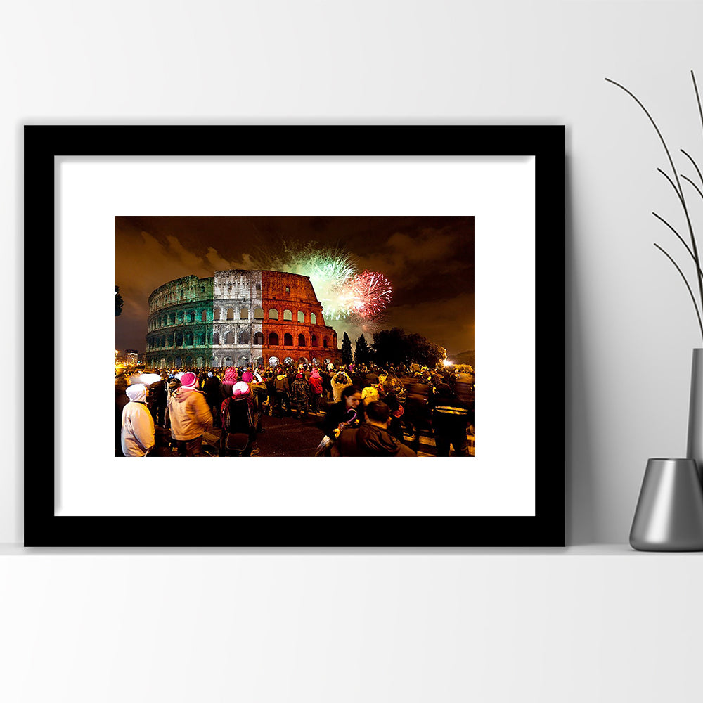 Colesseum Rome Italy, Stadium Canvas, Sport Art, Gift for him, White Border Framed Art Print Wall Decor