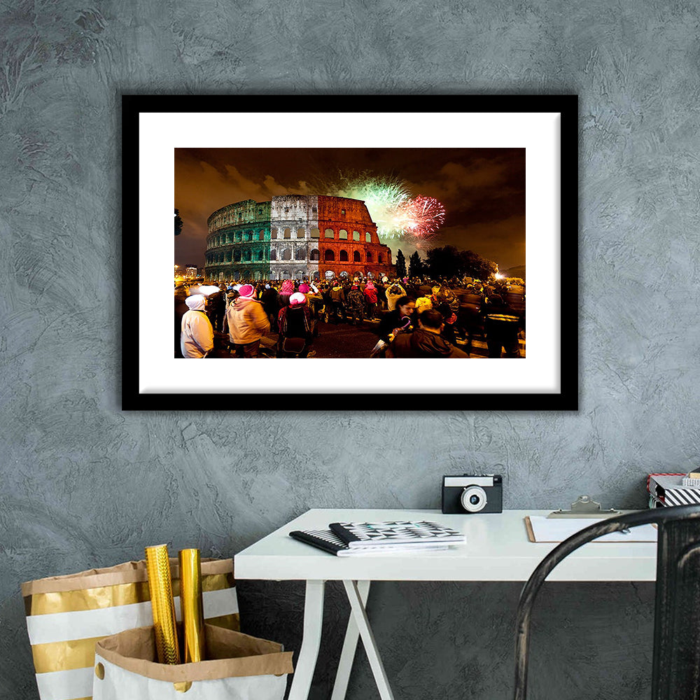 Colesseum Rome Italy, Stadium Canvas, Sport Art, Gift for him, White Border Framed Art Print Wall Decor