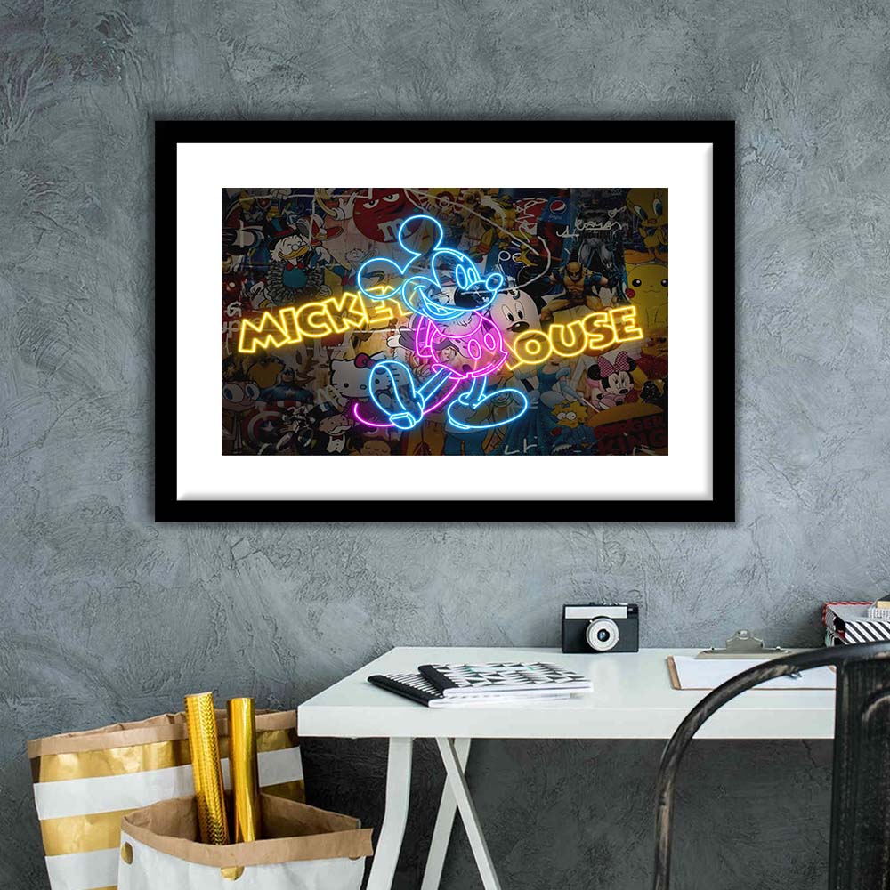 Collections, Neon Signs, Pop Culture, Graffiti, Banksy, Framed Art Print Wall Decor, White Border, Framed Picture