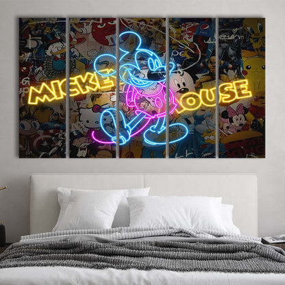 Collections, Neon Signs, Pop Culture, Graffiti, Banksy, Extra Large 5 Panels Multi Canvas Print Wall Art, Home Decor