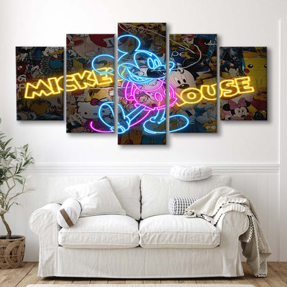 Collections, Neon Signs, Pop Culture, Graffiti, Banksy, 5 Panel Mixed Canvas Print Wall Art, Home Decor, Neon Canvas