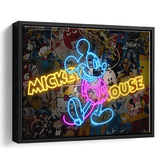 Collections, Neon Signs, Pop Culture, Graffiti, Banksy, Framed Canvas Print Wall Art Decor, Floating Frame