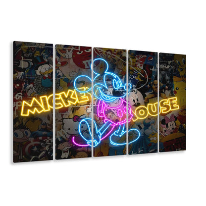 Collections, Neon Signs, Pop Culture, Graffiti, Banksy, Extra Large 5 Panels Multi Canvas Print Wall Art, Home Decor