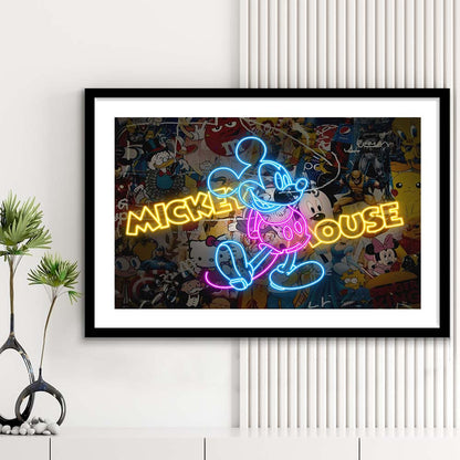 Collections, Neon Signs, Pop Culture, Graffiti, Banksy, Framed Art Print Wall Decor, White Border, Framed Picture