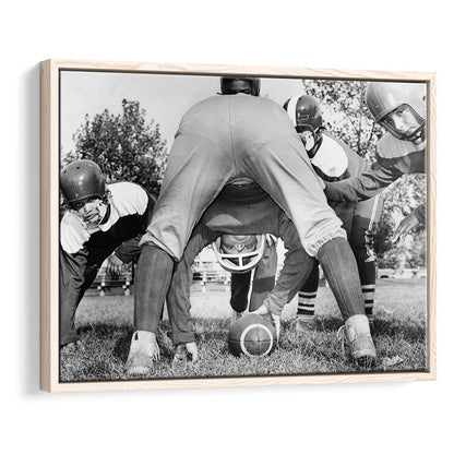College Football Players Black and White Art Vintage Sports Photography, Floating Framed Canvas Print