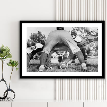 College Football Players Black and White Art Vintage Sports Photography, Framed Art Print White Border Wall Decor