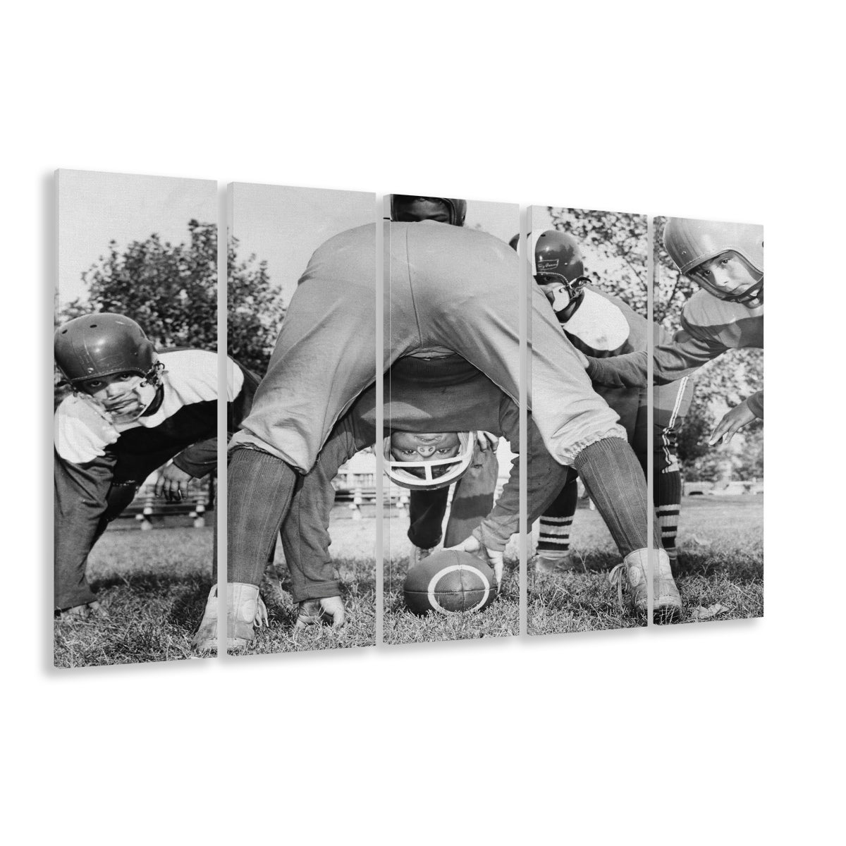 College Football Players Black and White Art Vintage Sports Photography, 5 Pieces Large Canvas Print