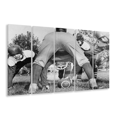College Football Players Black and White Art Vintage Sports Photography, 5 Pieces Large Canvas Print