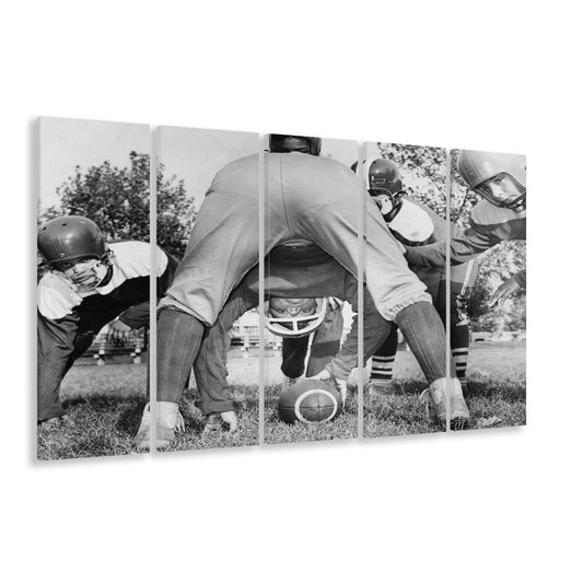 College Football Players Black and White Art Vintage Sports Photography, 5 Pieces Large Canvas Print