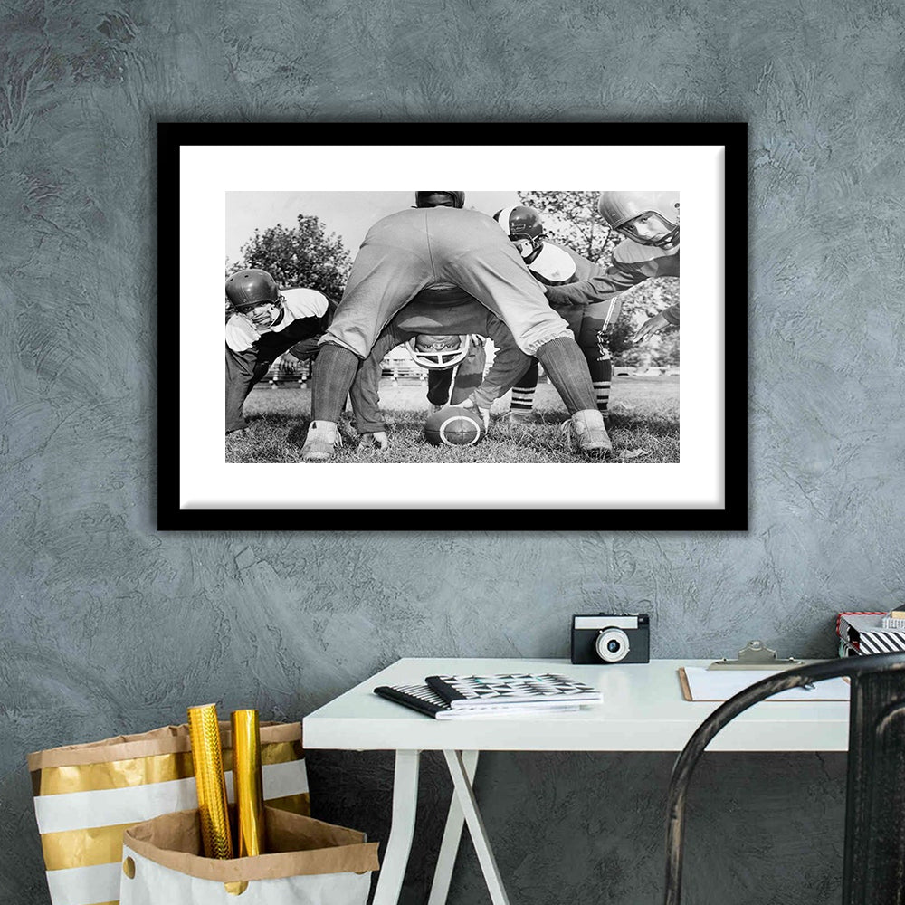 College Football Players Black and White Art Vintage Sports Photography, Framed Art Print White Border Wall Decor