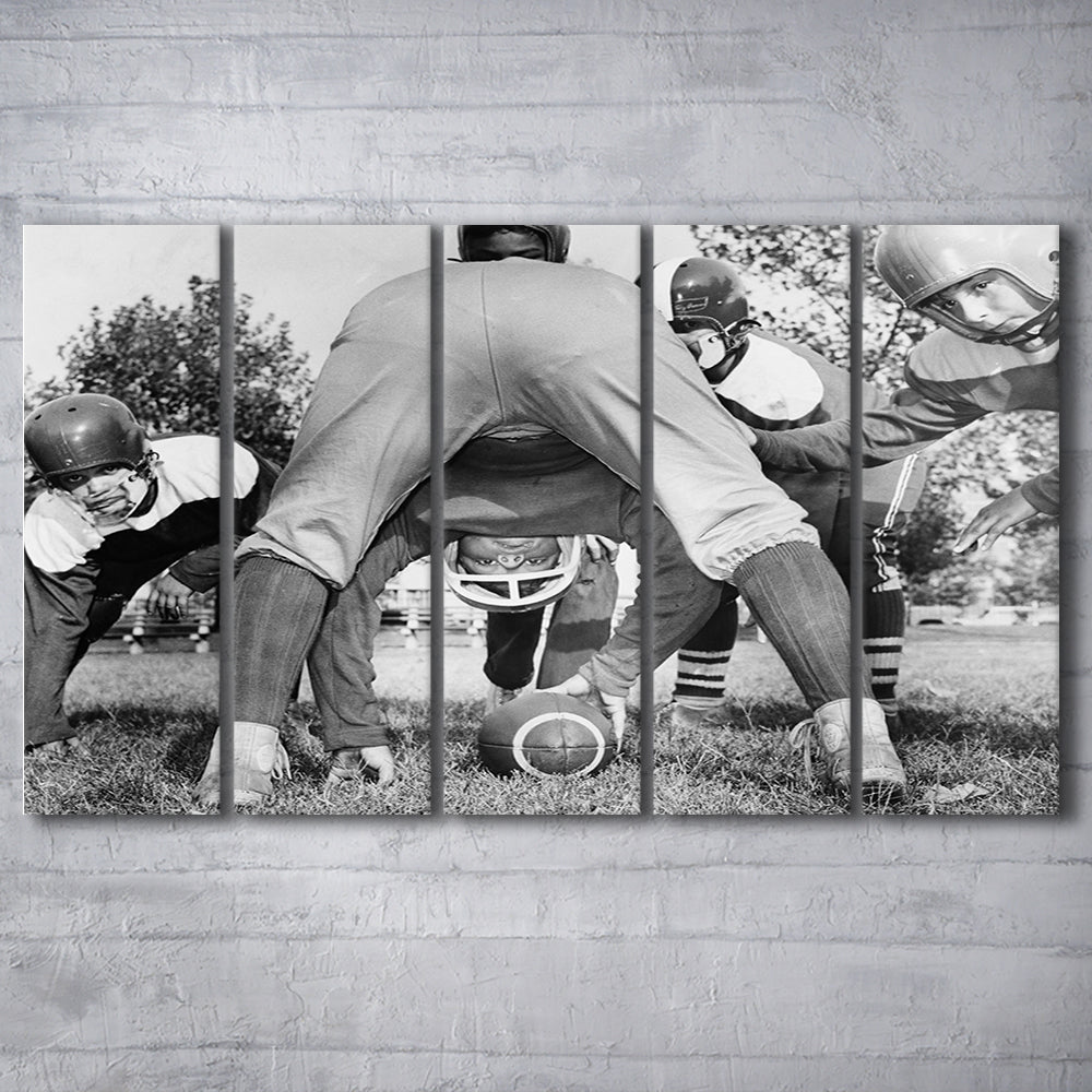 College Football Players Black and White Art Vintage Sports Photography, 5 Pieces Large Canvas Print