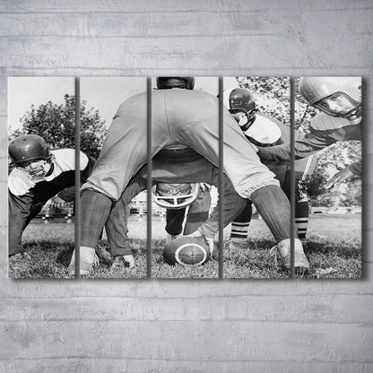 College Football Players Black and White Art Vintage Sports Photography, 5 Pieces Large Canvas Print