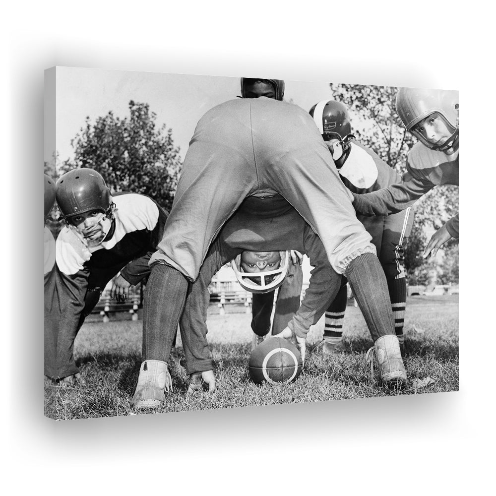 College Football Players Black and White Art Vintage Sports Photography, Canvas Print Wall Art Decor