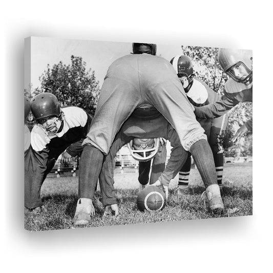 College Football Players Black and White Art Vintage Sports Photography, Canvas Print Wall Art Decor