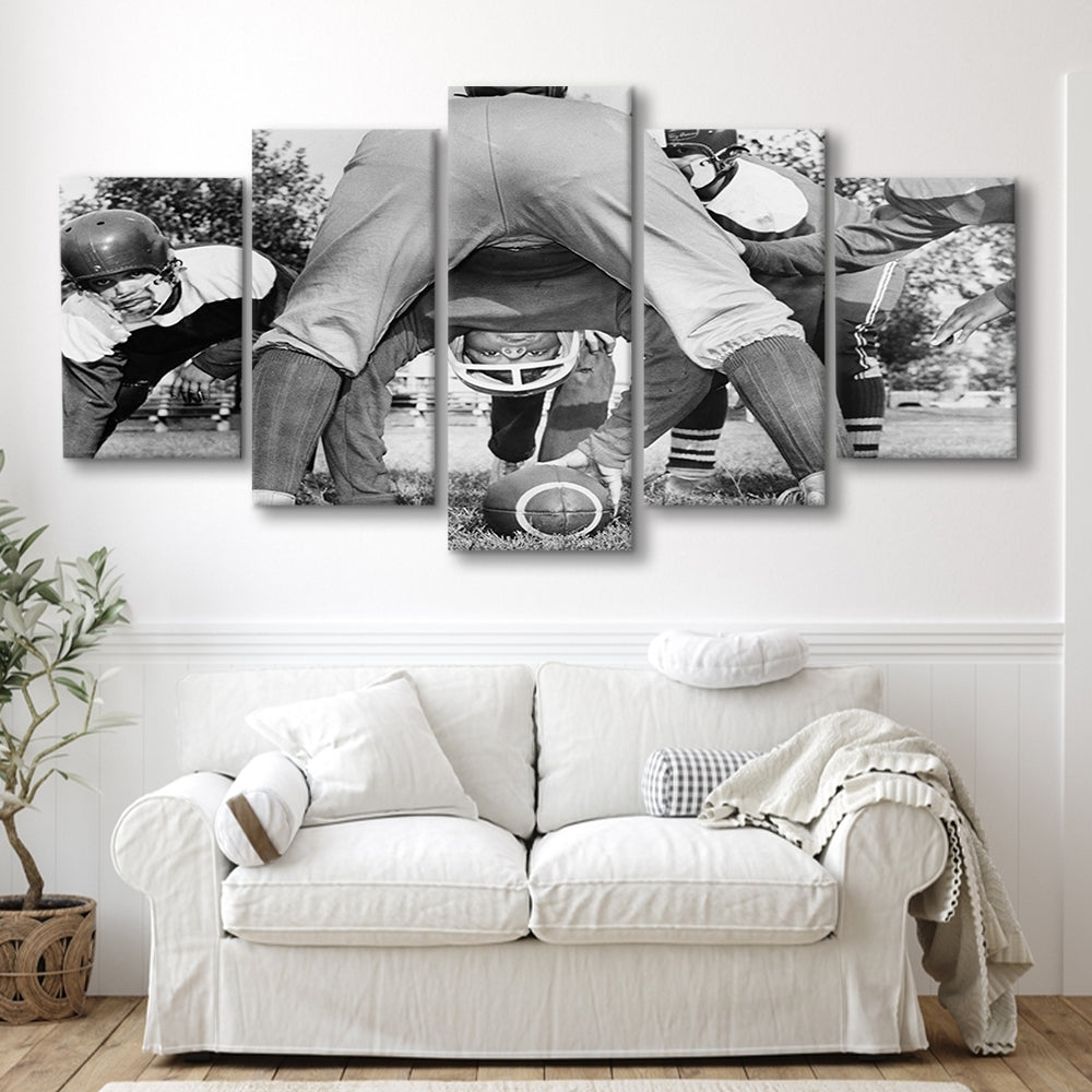 College Football Players Black and White Art Vintage Sports Photography, Mixed 5 Pieces Canvas Print