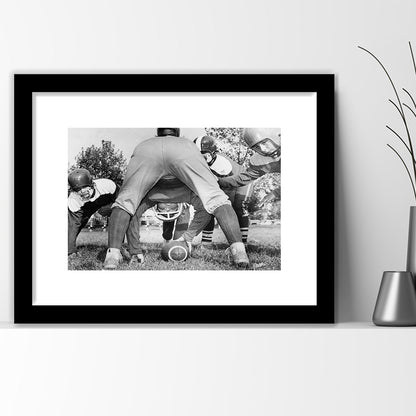 College Football Players Black and White Art Vintage Sports Photography, Framed Art Print White Border Wall Decor