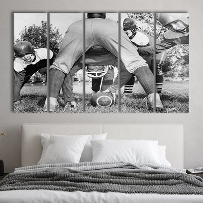 College Football Players Black and White Art Vintage Sports Photography, 5 Pieces Large Canvas Print