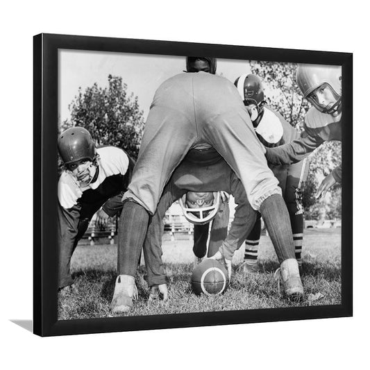College Football Players Black and White Art Vintage Sports Photography, Framed Art Print Wall Decor