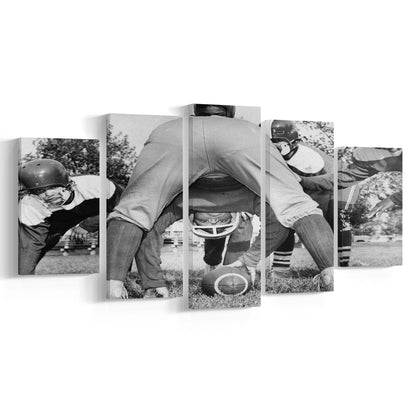 College Football Players Black and White Art Vintage Sports Photography, Mixed 5 Pieces Canvas Print