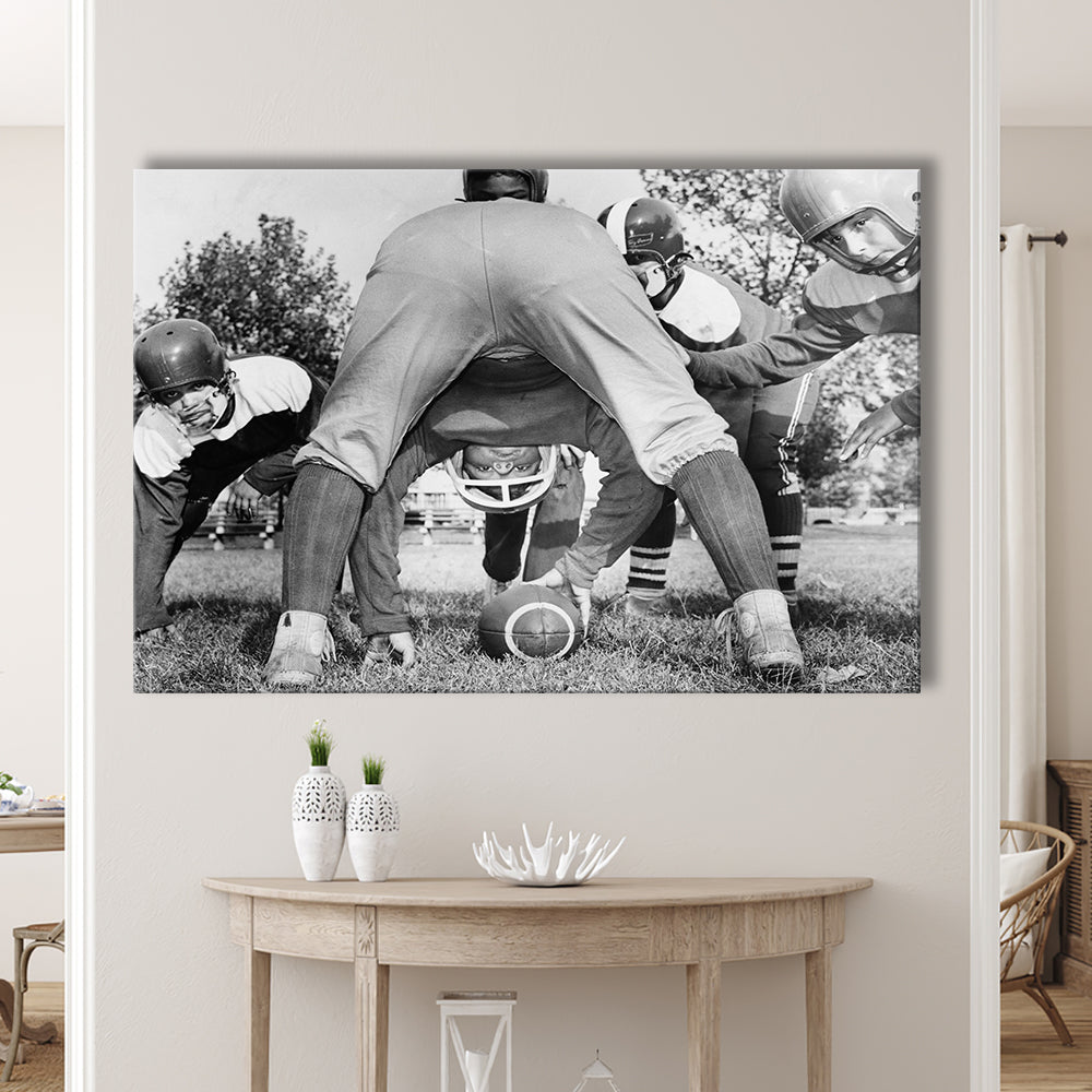 College Football Players Black and White Art Vintage Sports Photography, Canvas Print Wall Art Decor